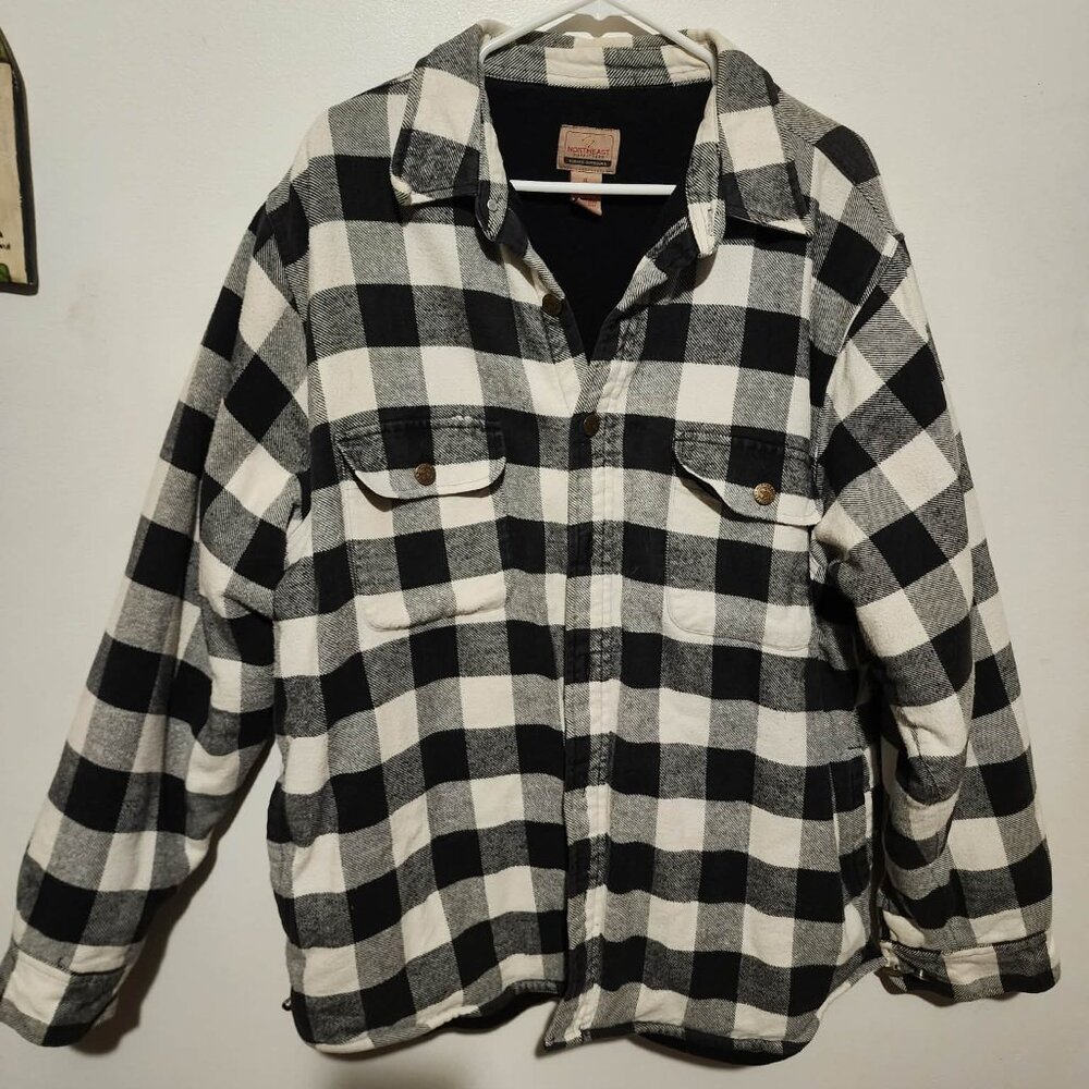 Northeast Men’s XXL Buffalo Plaid Shirt Jacket Black White Fleece Lined